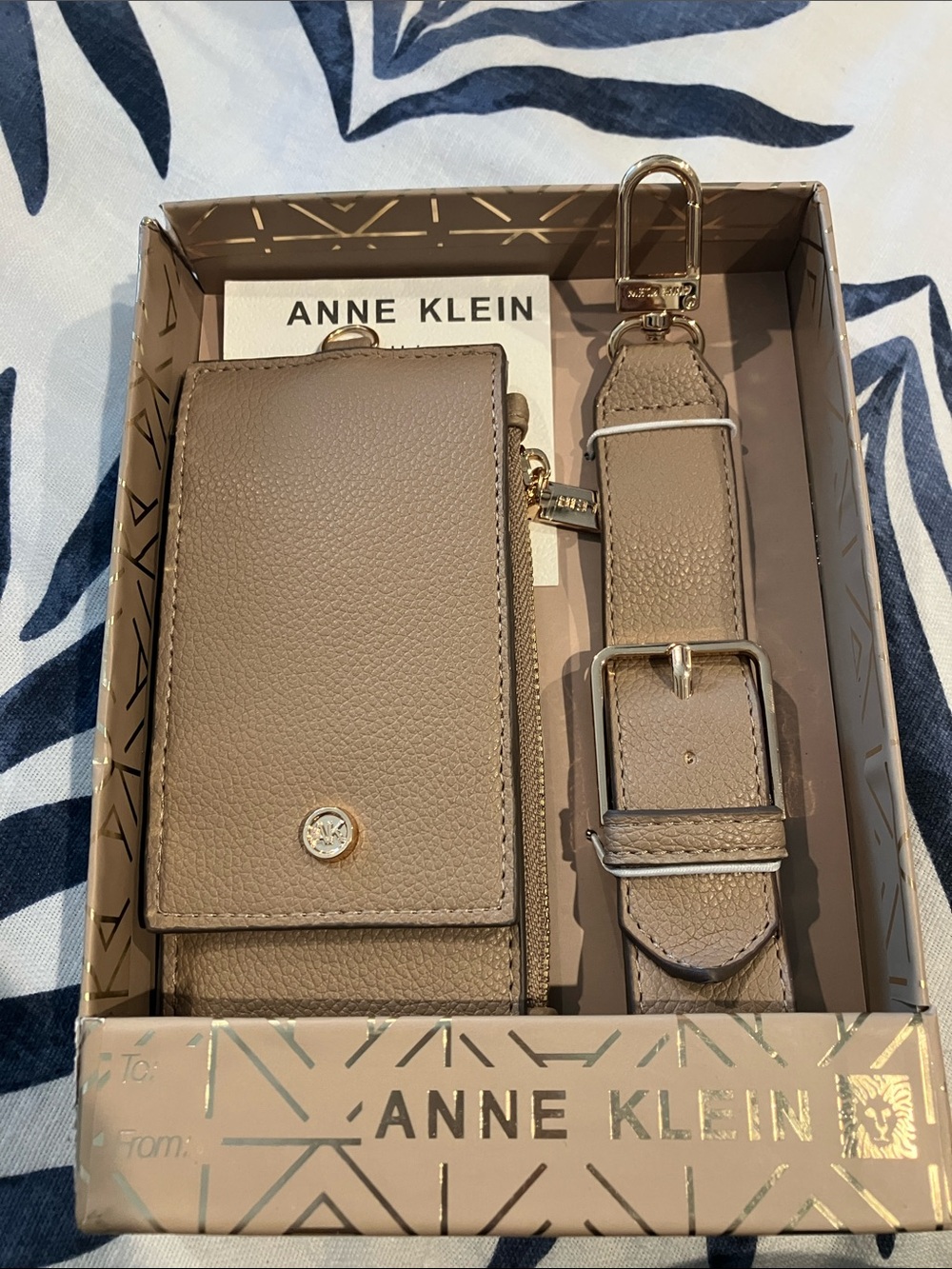 Anne Klein Pebbled Taupe Wristlet  Wallet Card Case with Gold Hardware